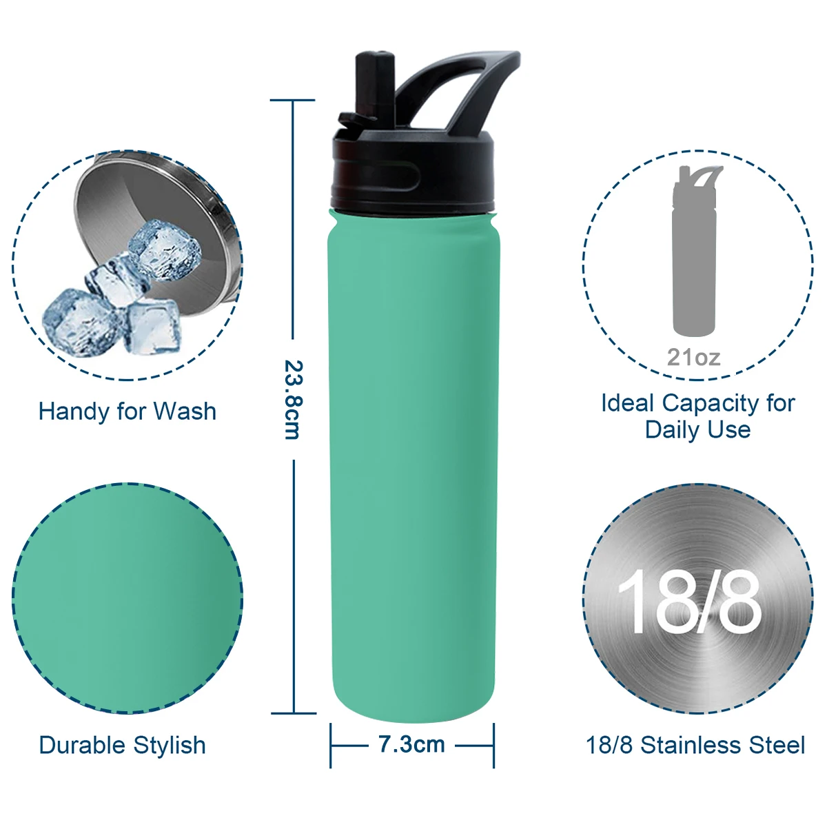 Eco-friendly Ice Shaker Insulated Custom Logo Big Capacity 21 32 OZ Colorful Double Wall Stainless Steel Water Bottle