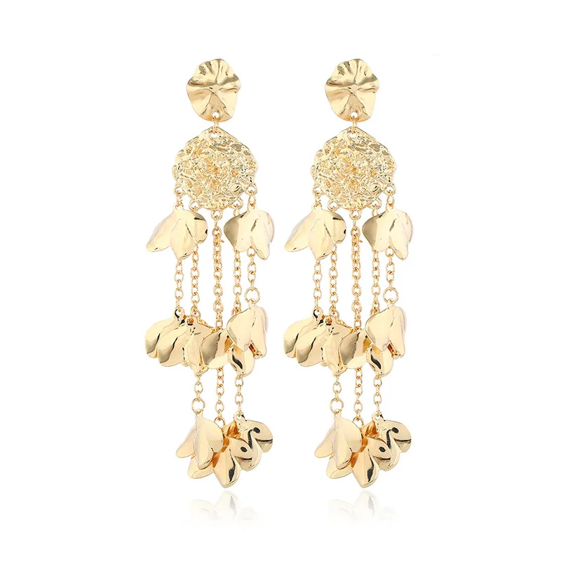 Liu ming Wholesale Fashion Vintage 14k Gold Plated Flower Bridal Long Tassel Stud Earring Jewelry