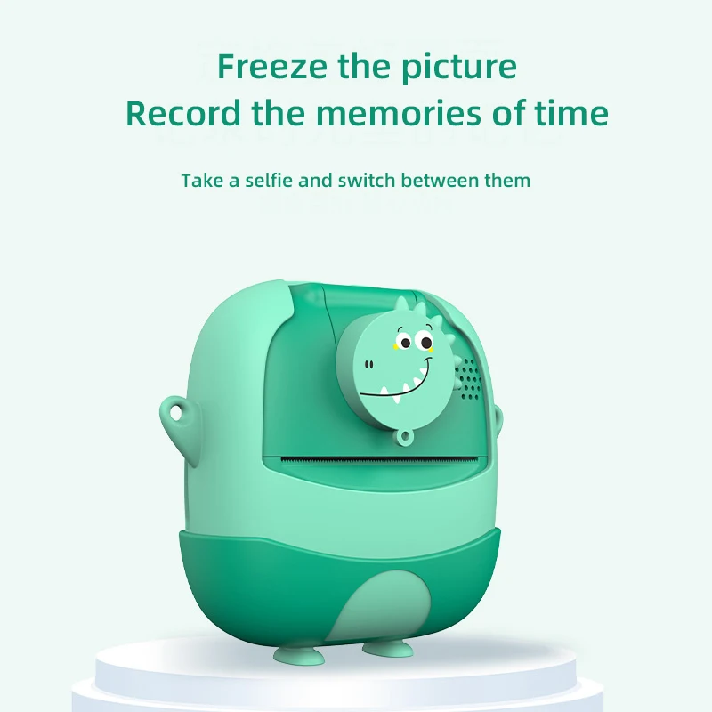 Dinosaur camera  Folding lens auto focus 24MP kids toys instant print camera with zero ink printing paper1080P HD video recorder