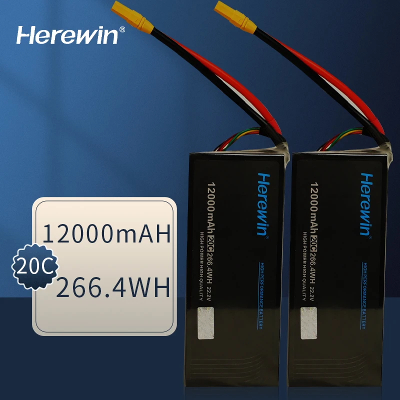 Herewin 12000mAh 6S 22.2V 20C Rechargeable Polymer Lithium Lipo Battery for Drone