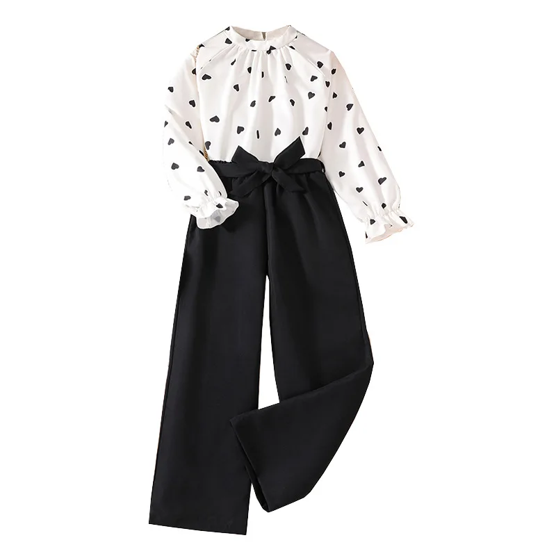 От 8 до 12 лет комплект одежды из 2 предметов для девочек весна-осень с длинным рукавом и принтом сердца модная одежда девочек-подростков верхняя детская