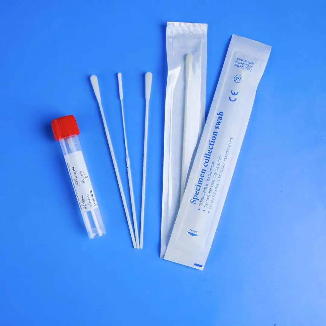 
China VTM nasopharyngeal sterile nasal throat nylon flocked swab specimen specimen collection pcr test 