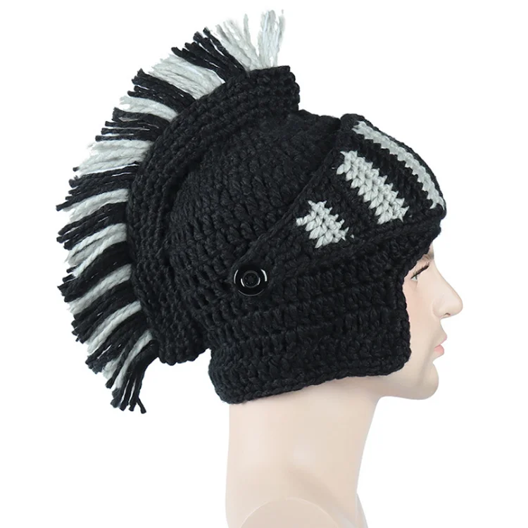 F-4874 new creative funny knight helmet hat free knitted pattern beanie crochet roman hat for party wholesale