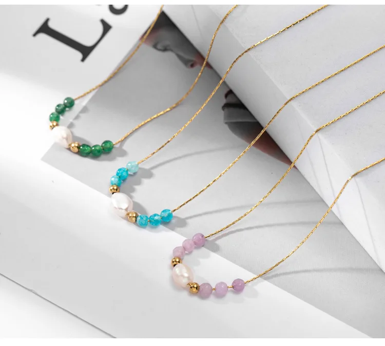 Vershal VSB1940 Freshwater Pearl Pendant Necklace 18k Gold Plated Stainless Steel Non Fading Necklace