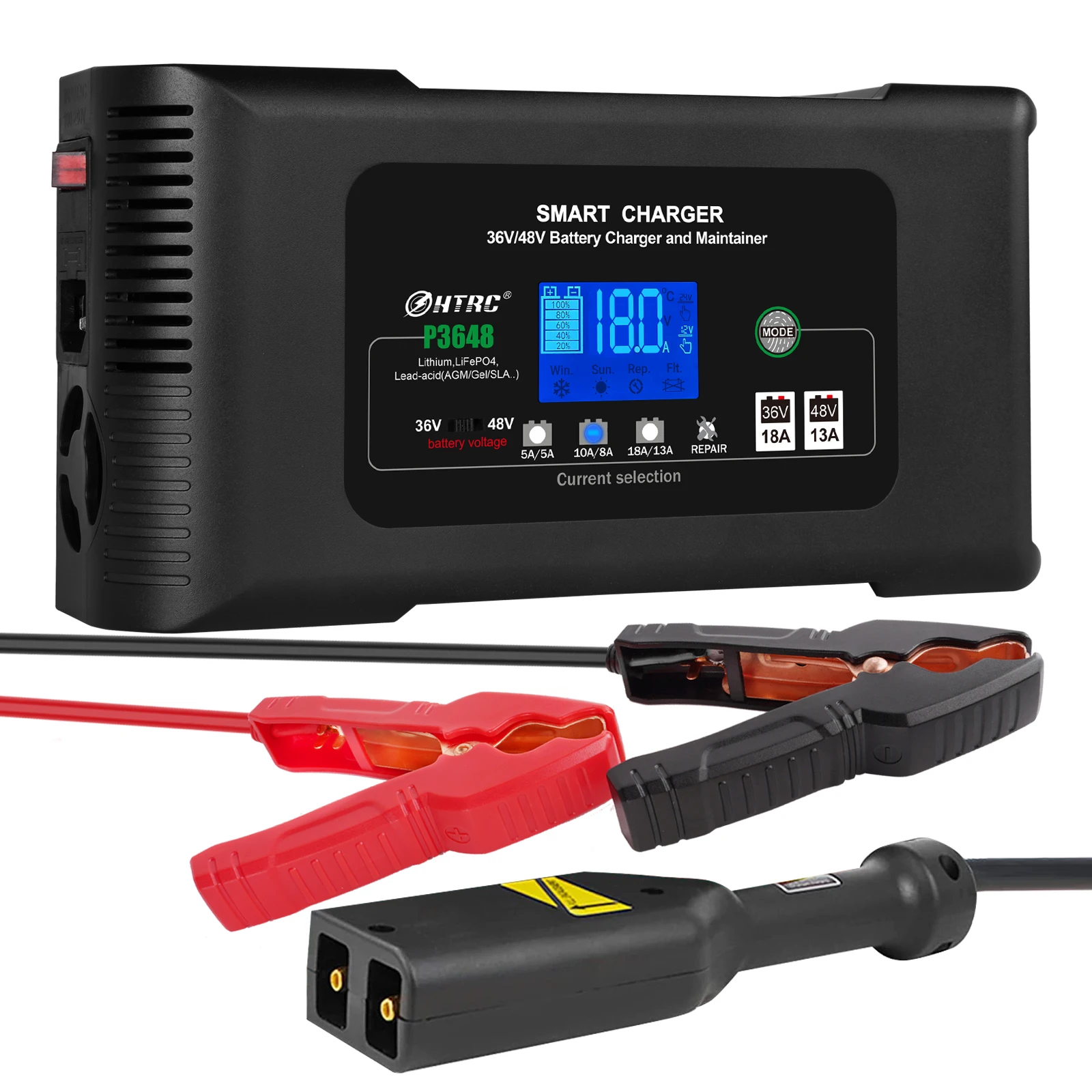 HTRC 36 Вольт Гольф-Кары Зарядное устройство 36V/18A 48V/13A умное для зарядки PB LiFePO4 свинцово-кислотная батарея автоматического мотоцикла