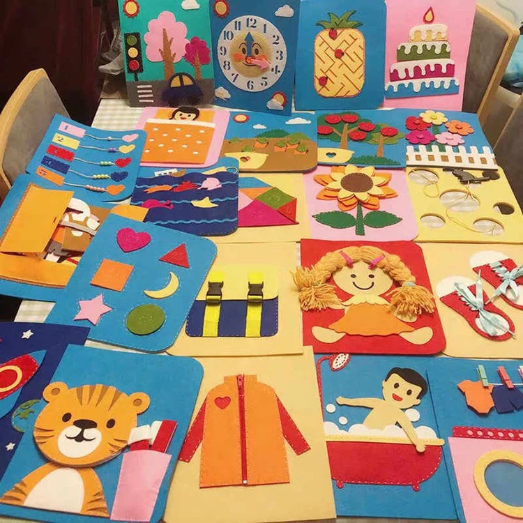 custom 24 pages felt fabric montessori MY first book 3D DIY Cloth Soft Activity Books for baby quiet book