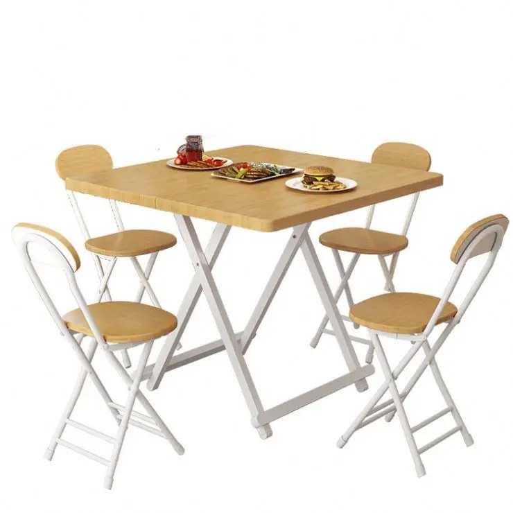
 Лидер продаж 2020, новый дизайн, лаконичный деревянный металлический складной обеденный стол с четырьмя ножками для маленькой квартиры  