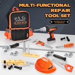 Develop Intelligence Portable Storage Backpack Kids Tool Set Funny Tool Multi-functional Repair Tool Set with Electric Toy Drill