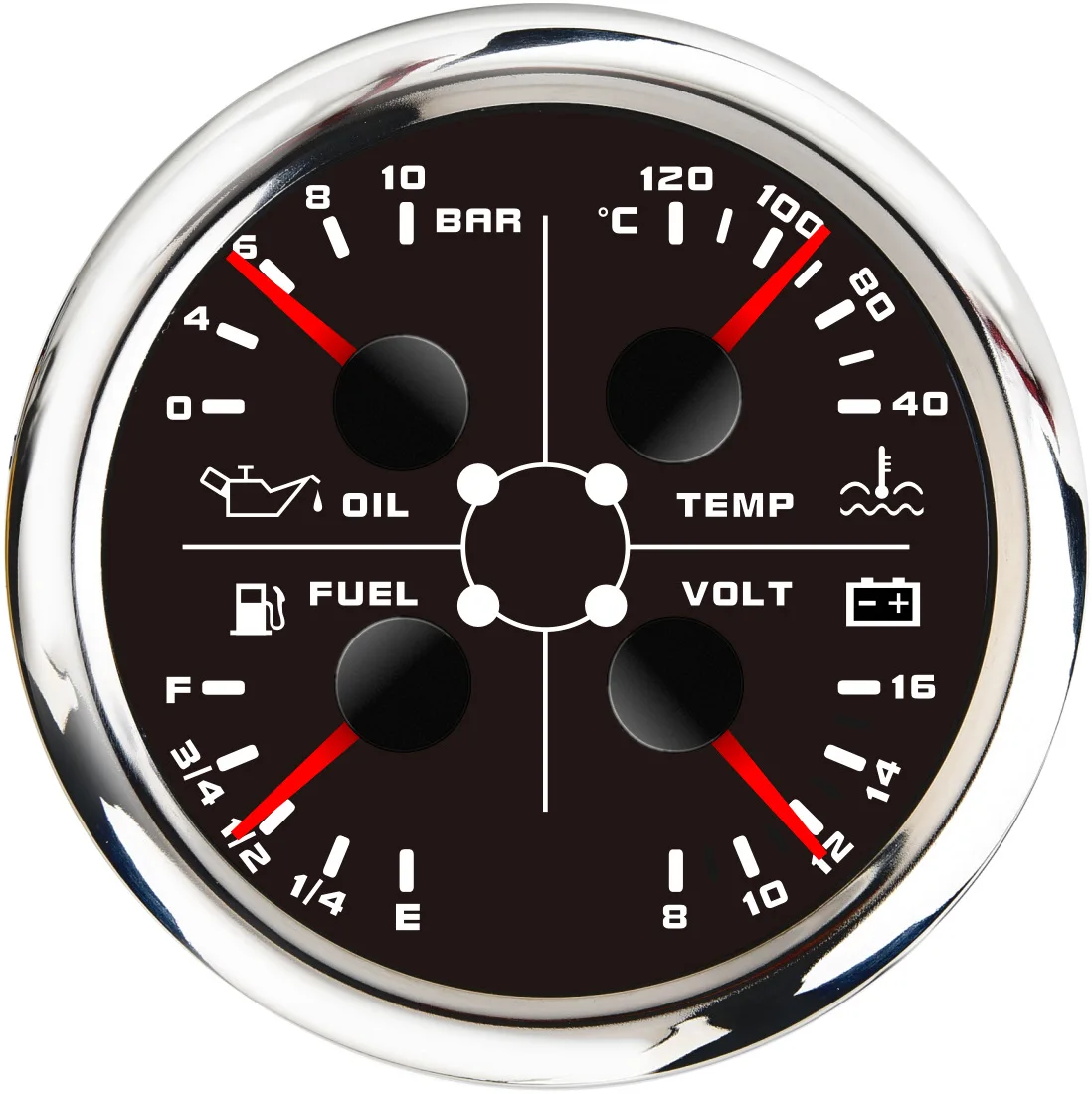 LED Red marine 4 IN 1 pointer multifunction gauge with bar oil pressure fuel level meter