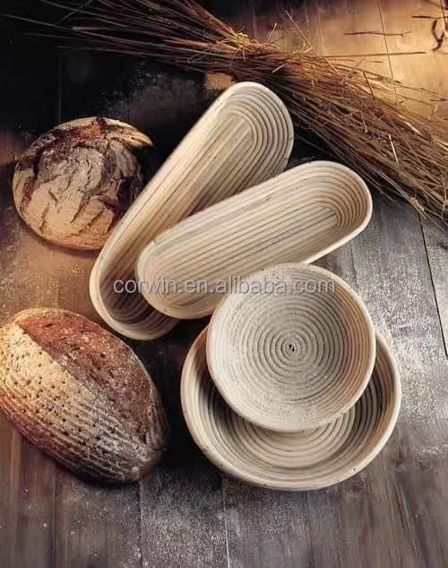 Hot Sell Farmer House Handcraft Natual Rattan Cane Brotform Banneton Bread Proofing Basket Round and Oval Cheap Bakeware