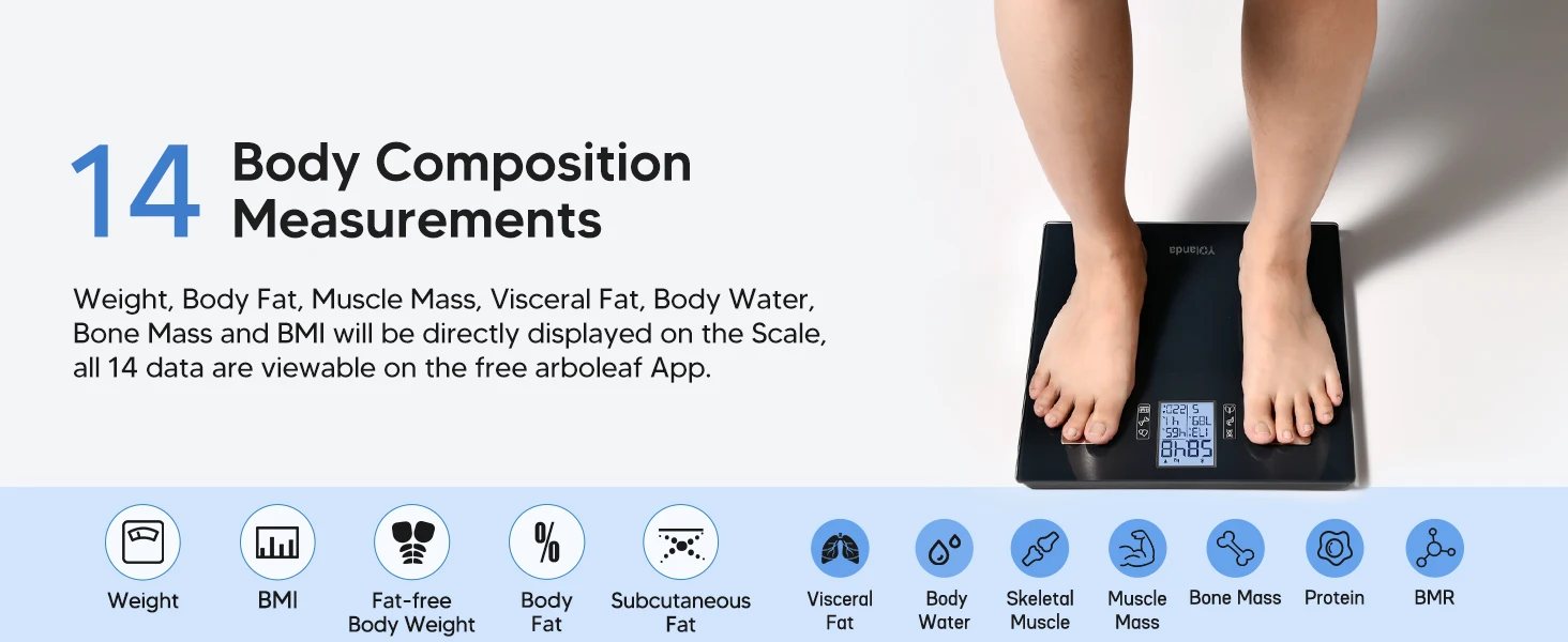 Smart Digital Body Weight Analyzer Scale LED Display Bluetooth Connectivity 8 Electrodes Fat Composition Detection Personal Use