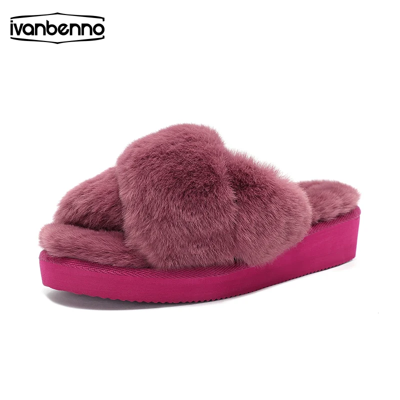 Bow tie plush slippers women home indoor flat bottom non-slip floor soft bottom wear-resistant open-toe flip-flops