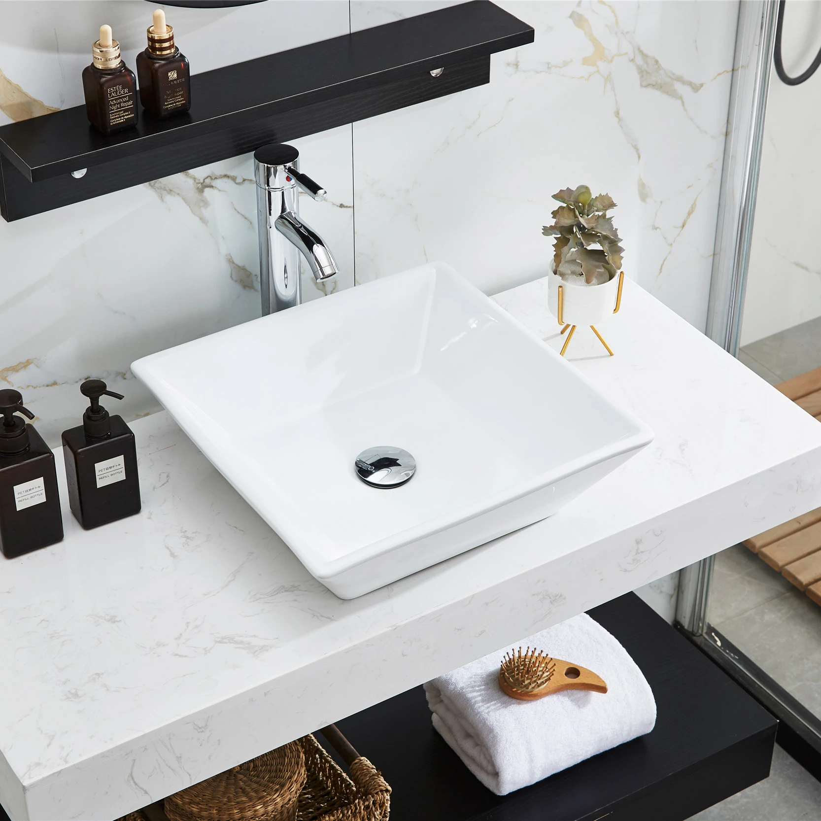 Sink Tap Hole White Bathroom Hand Wash Basin Small Countertop Ceramic Modern Black Multifunctional Rectangular Kitchen Sink 9L