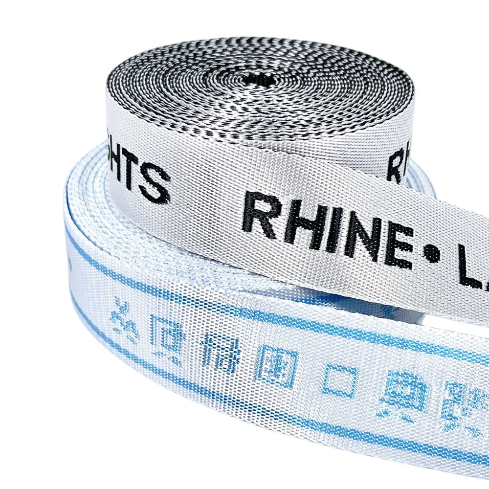 Herringbone Plain Diamond Pattern Lettered Embroidered Jacquard Webbing Straps Recycled Jacquard Webbing Strap With Cotton Cord