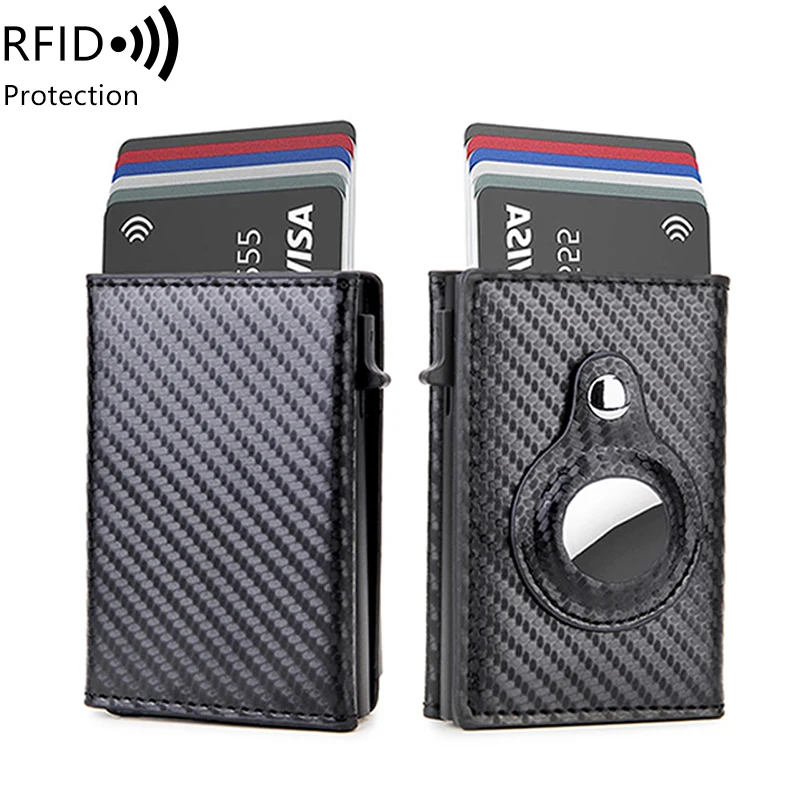 2024 For Airtag PU Leather RFID Pop Up Wallet metal money clip Blocking minimalist aluminum Card Holder carbon fiber Wallet Man