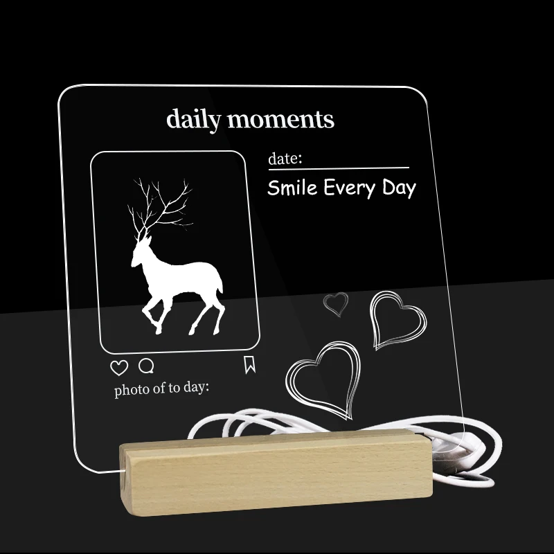 Hot Sale Writing Clear Led  Desktop Note Message Board Acrylic  Dry Erase Board With Wooden Stand