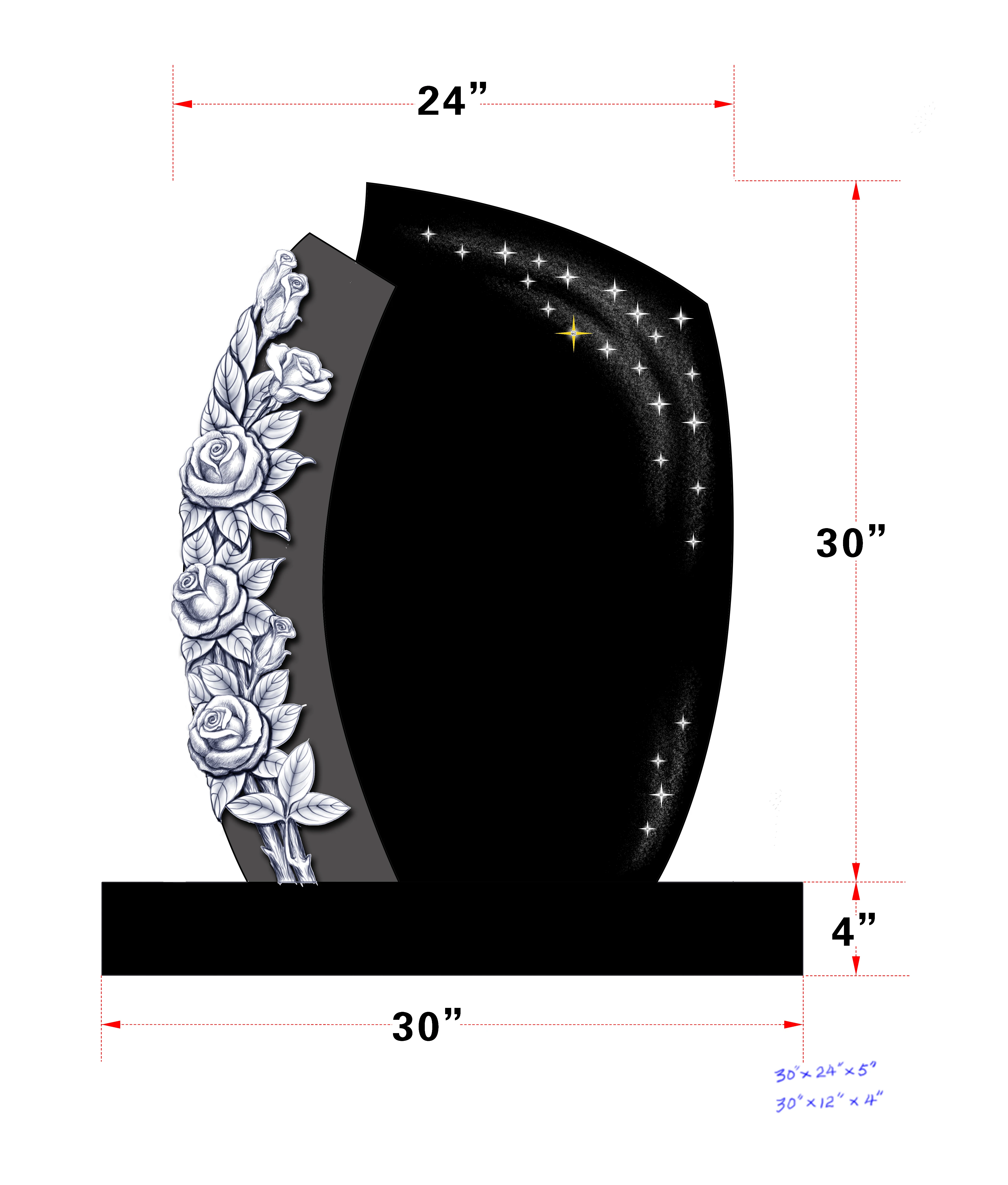 Custom Chinese Design Cemetery Heart Shape Blue Pearl Granite Headstone With Flower
