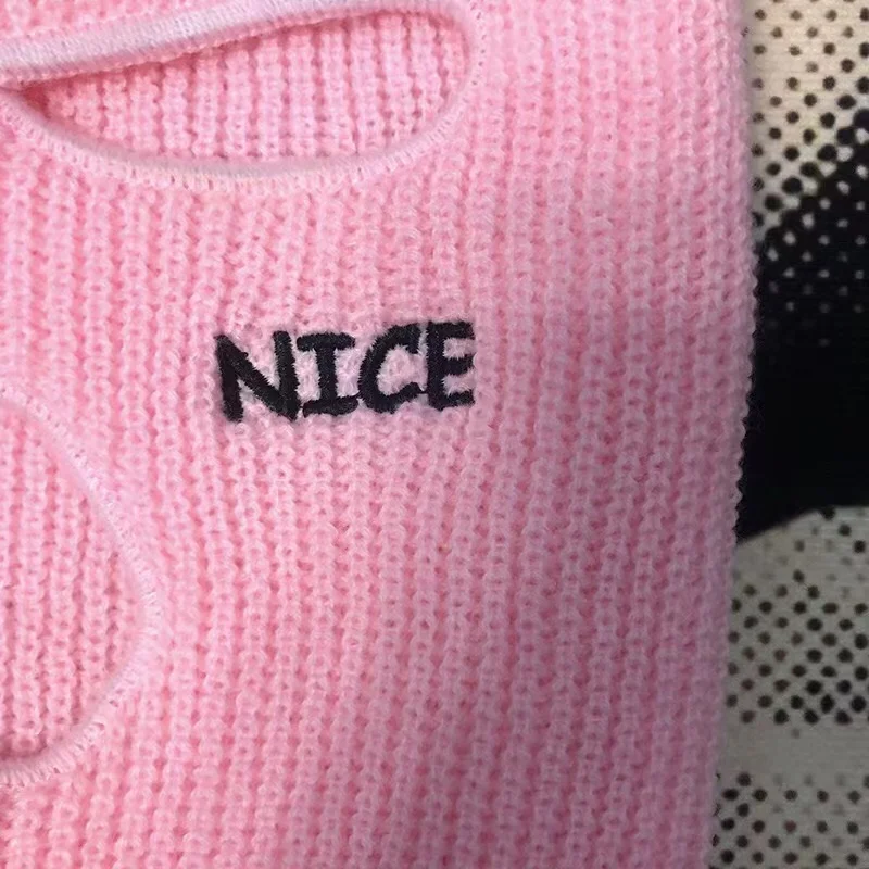 High Quality Custom Neon Embroidered Not Nice Logo Windproof Neck Warmer Thermal Cycling Three Hole Ski Mask Balalcava Beanie