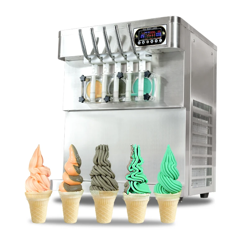 Transparent dicharge door 5 Flavors Commercial Soft Serve Ice Cream Making Machine/softy ice cream maker/ice cream machine