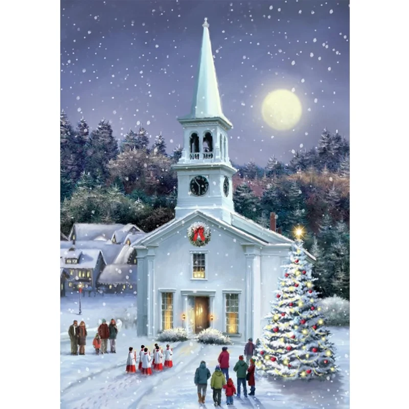 1pc DIY 5D Diamond Painting Art Craft 40*50cm/15.8in Christmas Party Pattern-Snowy Night Embroidery Cross Stitch Picture Wall