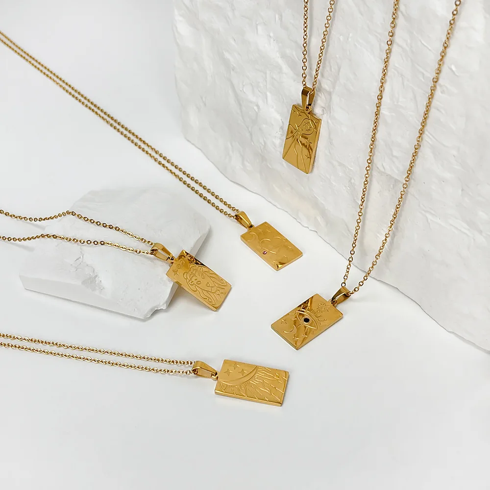 High Quality Stainless Steel Necklace For Women Tarnish Free 18k Gold Plated Engrave Artistic Tarot Pendant Necklace