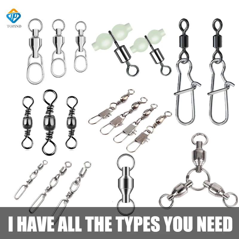 TOPIND High Quality Wholesale Fishing Gear Stainless Rolling Fishing Hooks With Swivel Snap
