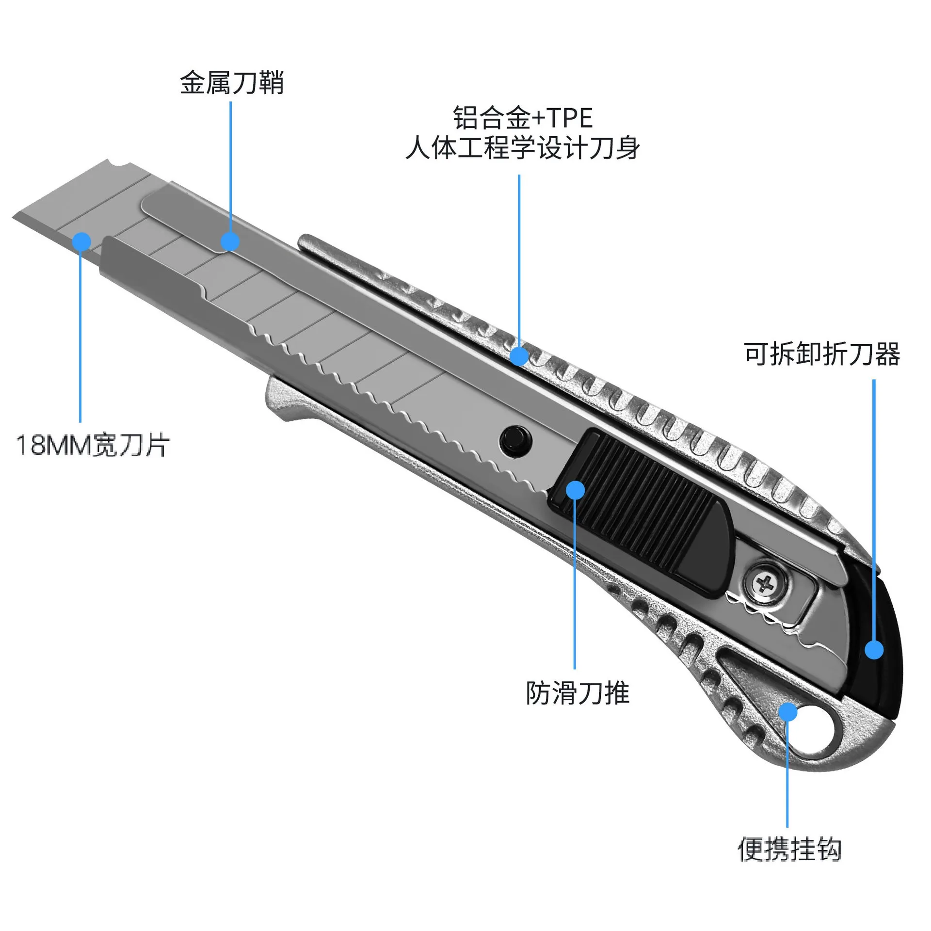 Cheap Heavy Duty Box cutter 18mm Aluminium alloy Retractable Cutter Utility Knife Knorr Alfedo
