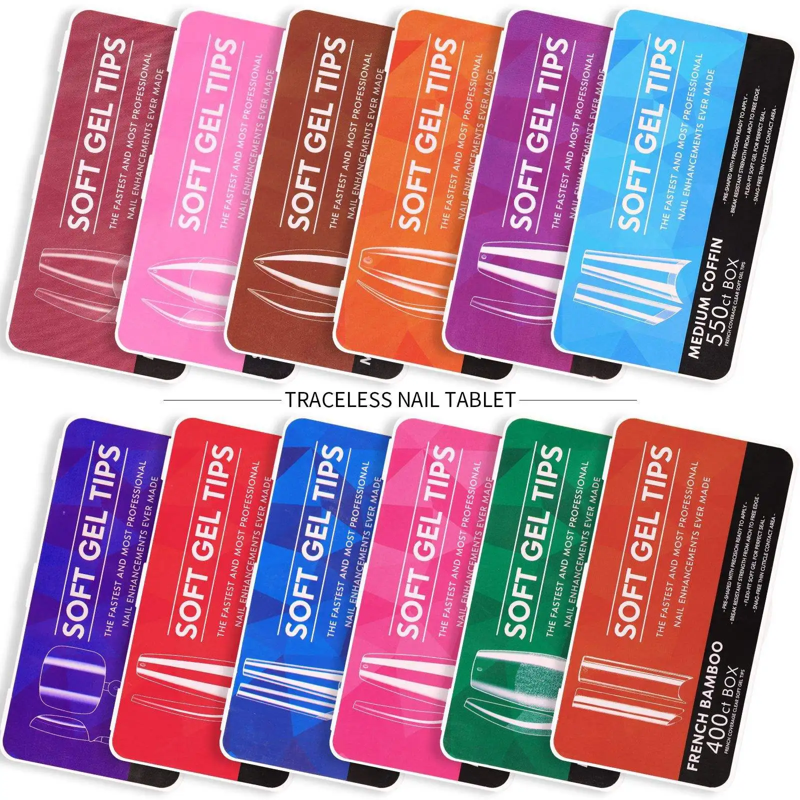 550tips False Nails New Matte Tips Fake Nail Capsule Press on Coffin/Stiletto/Almond/Square/Oval Nail Art Practice Manicure Tool