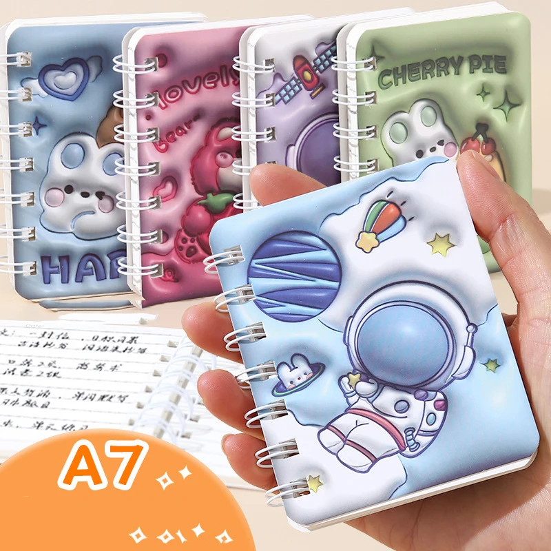 Cute 3D Pocket Notebook For Elementary School Students, A7 High Appearance And Portable Side Flip Spiral Bound Notebook