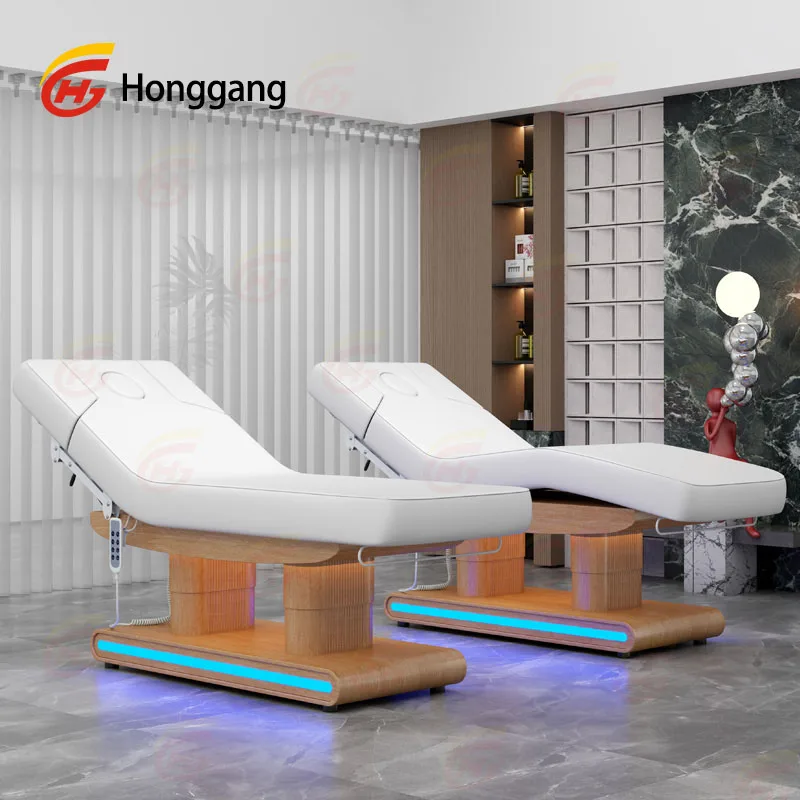 High End Luxury Modern Cosmetic Stretch Therapy Salon Beauty Spa Facial White 4 Motors Wooden Electric Massage Bed