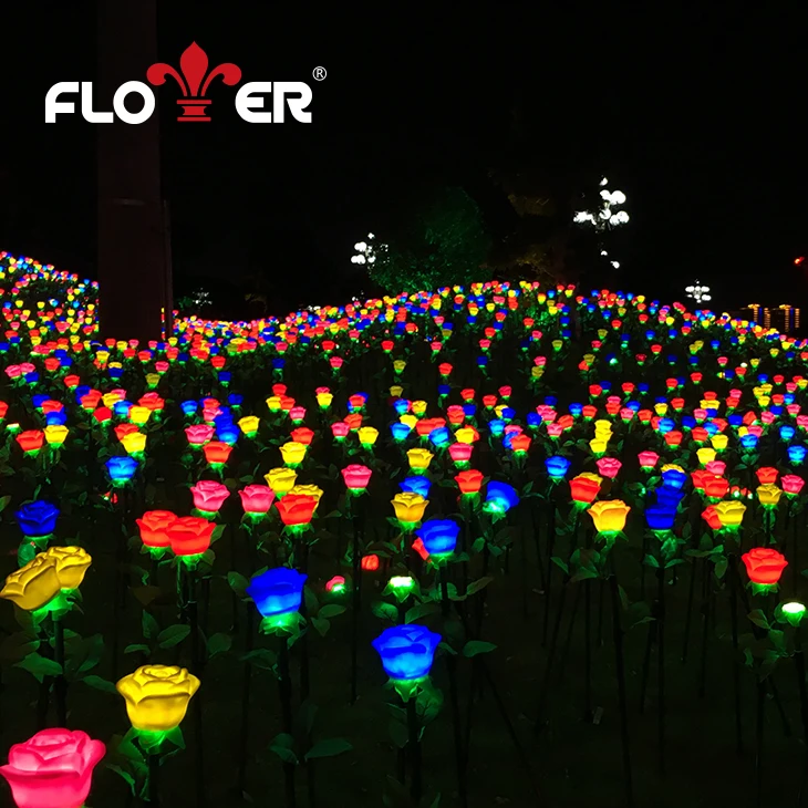 Factory Price IP68 Waterproof Artificial Flower Garden Light Outdoor Rose Night Light Lighting Project Using