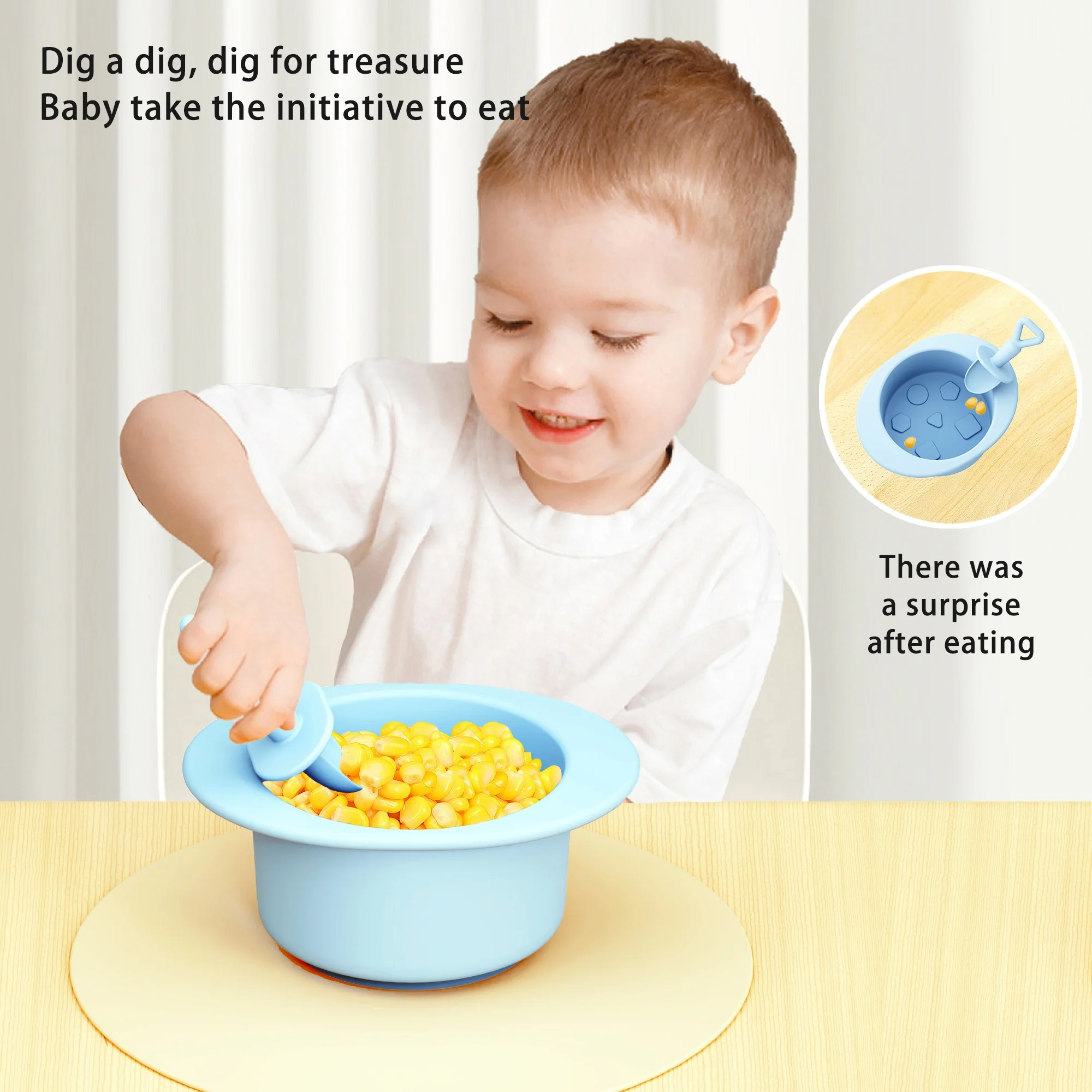 Food Grade Non Toxic Silicone Baby Funny Toddler BPA Free Non Spill Kid Snack Suction Bowl Baby Tableware Feeding Set With Spoon