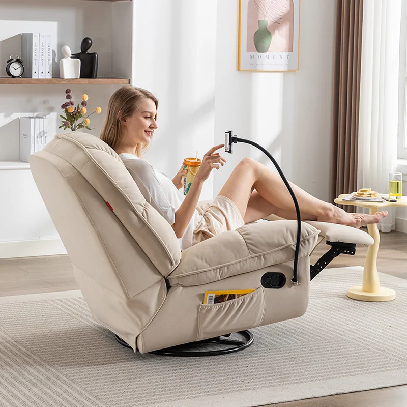 Flannel fabric manual recliner chair with phone holder rocking and swivel