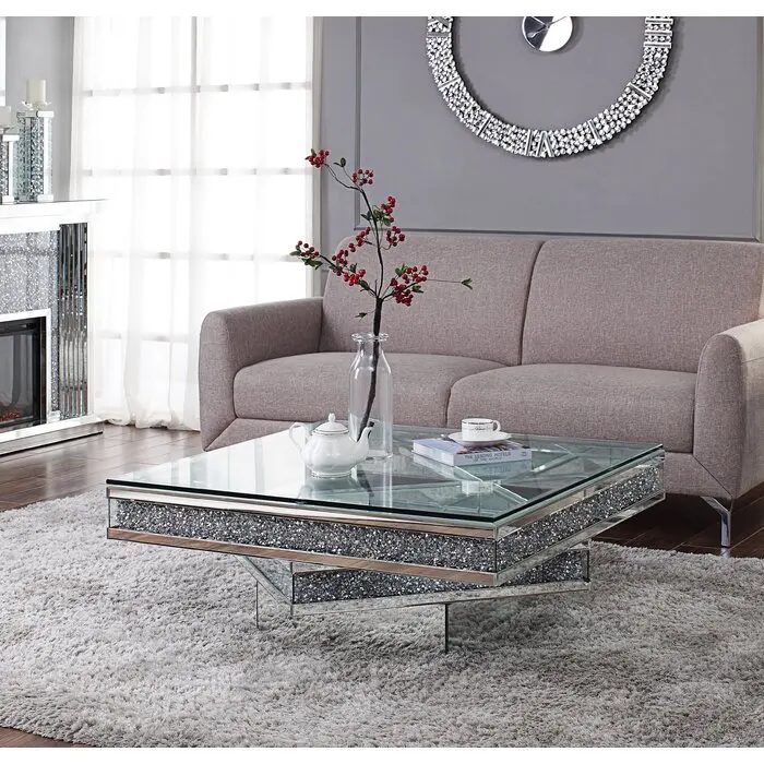 Hot Selling High Quality Crystal Glass Top Coffee Table Sparkly Mirrored Coffee Table For Home Hotel Furniture