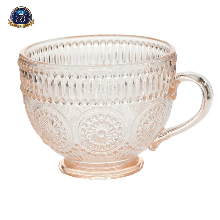 Large Capacity Breakfast Milk Cup Embossed Sunflower Pattern Glass Water Cup