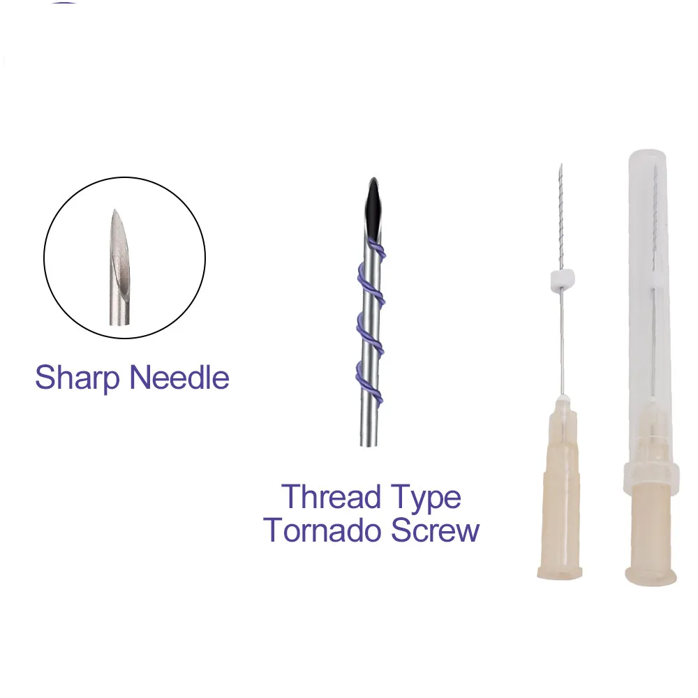Korea new aqulift cog polydioxanone suture v line pdo thread lift needle Tornado screw 26G 60mm