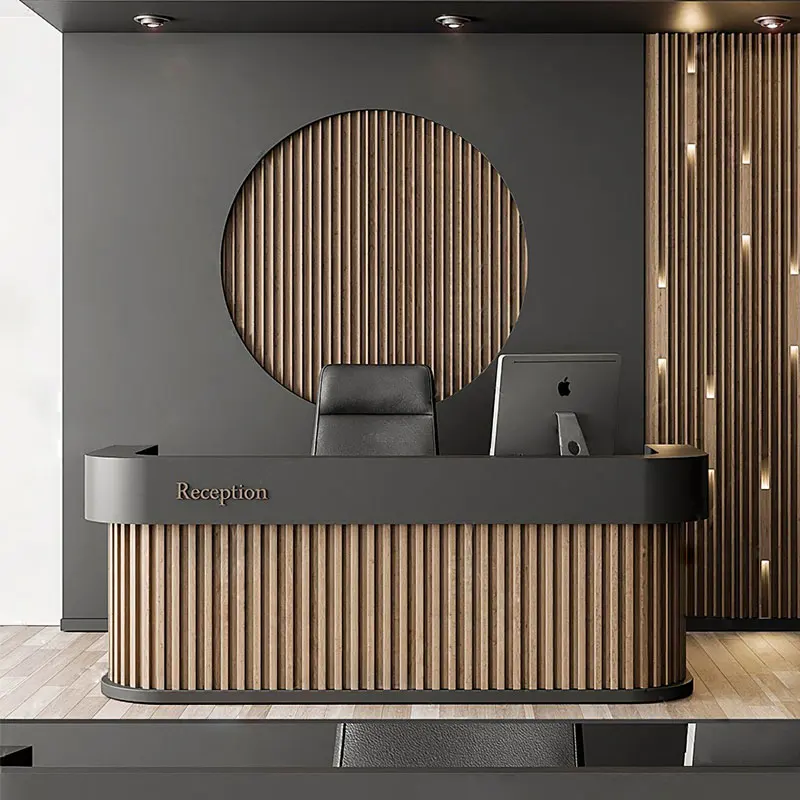 High end modern nail salon equipment hotel black reception desk luxury wooden front counter for reception