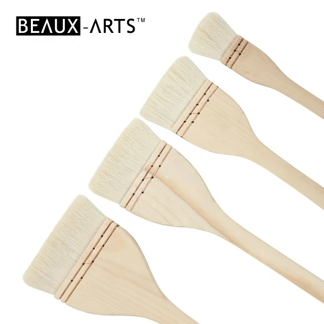 Professional Pure Goat Hair Flat Shading Paint Brushes Long Pine Wooden Handle Watercolor Wool Hake Brush