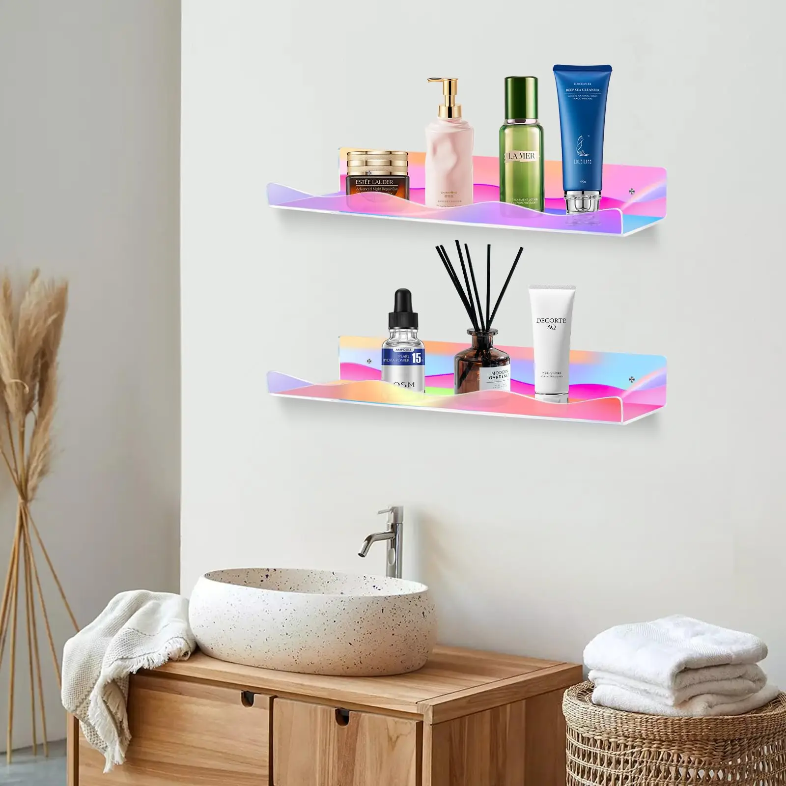 Set of 4 Acrylic Floating Shelves for Lego Sets Bookshelf Figures Plant Picture Photo Modern Wall Ledge Floating Shelf