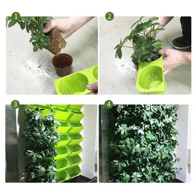 Space-saving garden green vertical wall planter system self watering plastic indoor decorating wall hanging container flower pot