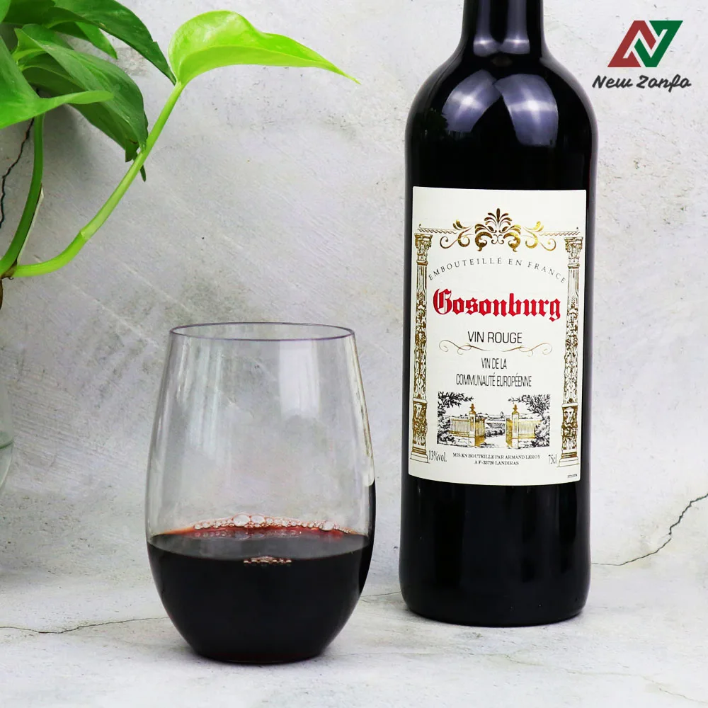 
Custom Eco Friendly Unbreakable Plastic Clear Stemless Red Wine Glass 