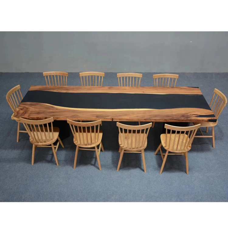 Home walnut table red epoxy resin acacia dining table set wooden dining table top