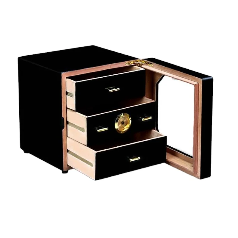 Luxury Black Cedar Wood Cigar Humidor Cabinet Storage Box Hygrometer Humidifier