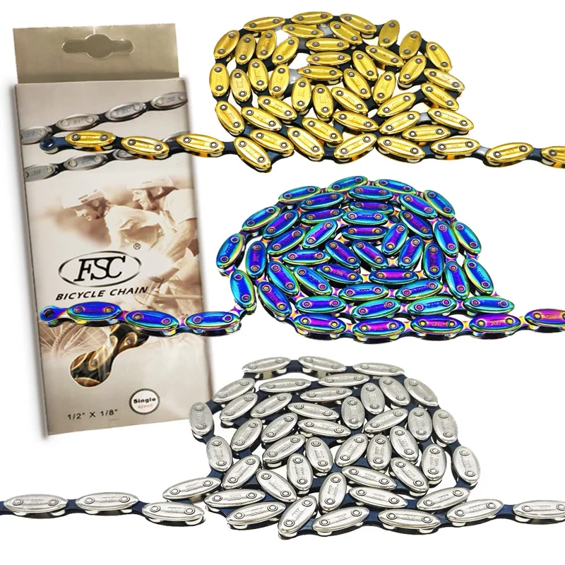 2024 Bicycle colorful Olive Chain 100 links  rainbow golden sliver Single Speed Retro Racing Bicycle Olive Chain Torpedo Chain