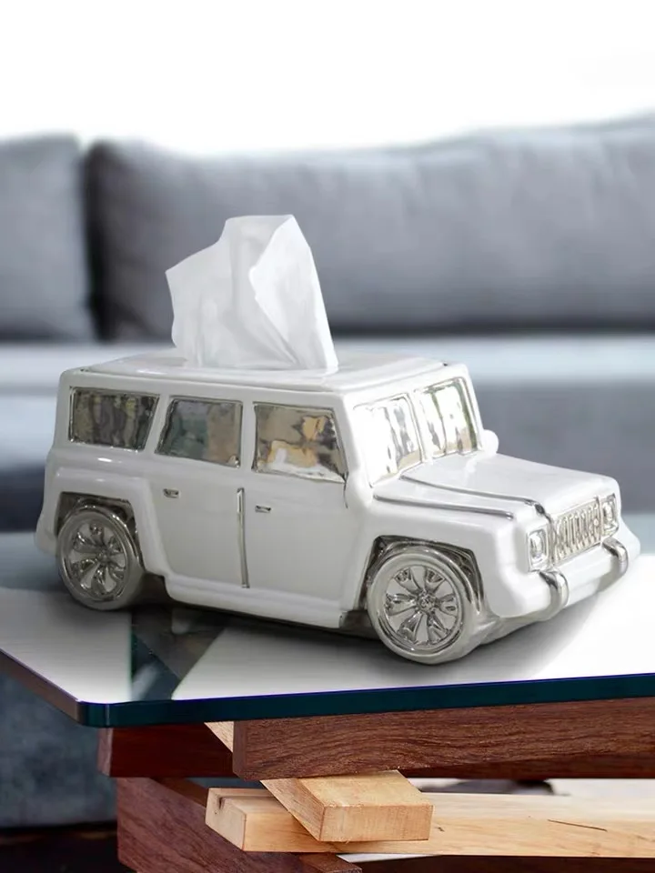 European modern style design car shape Table decorative ornaments ceramic Tissue Box Holder for home decor or Office