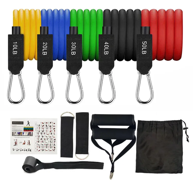 2021 Home Gym Strong Rubber Stretch Fitness Sets Bulk heavy duty 11Pcs Exercise Workout Resistance Elastic Bands