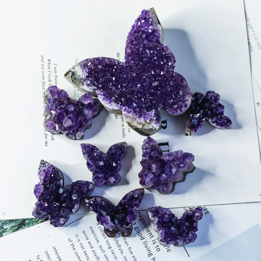 Wholesale High Quality Amethyst Cluster Butterfly Folk Craft Natural Healing Crystal Stone