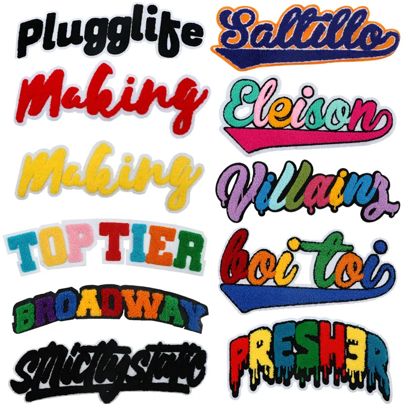 Custom High Quality Wholesale Sew-on Big Size Letters Towel Patches Embroidery Chenille Patches