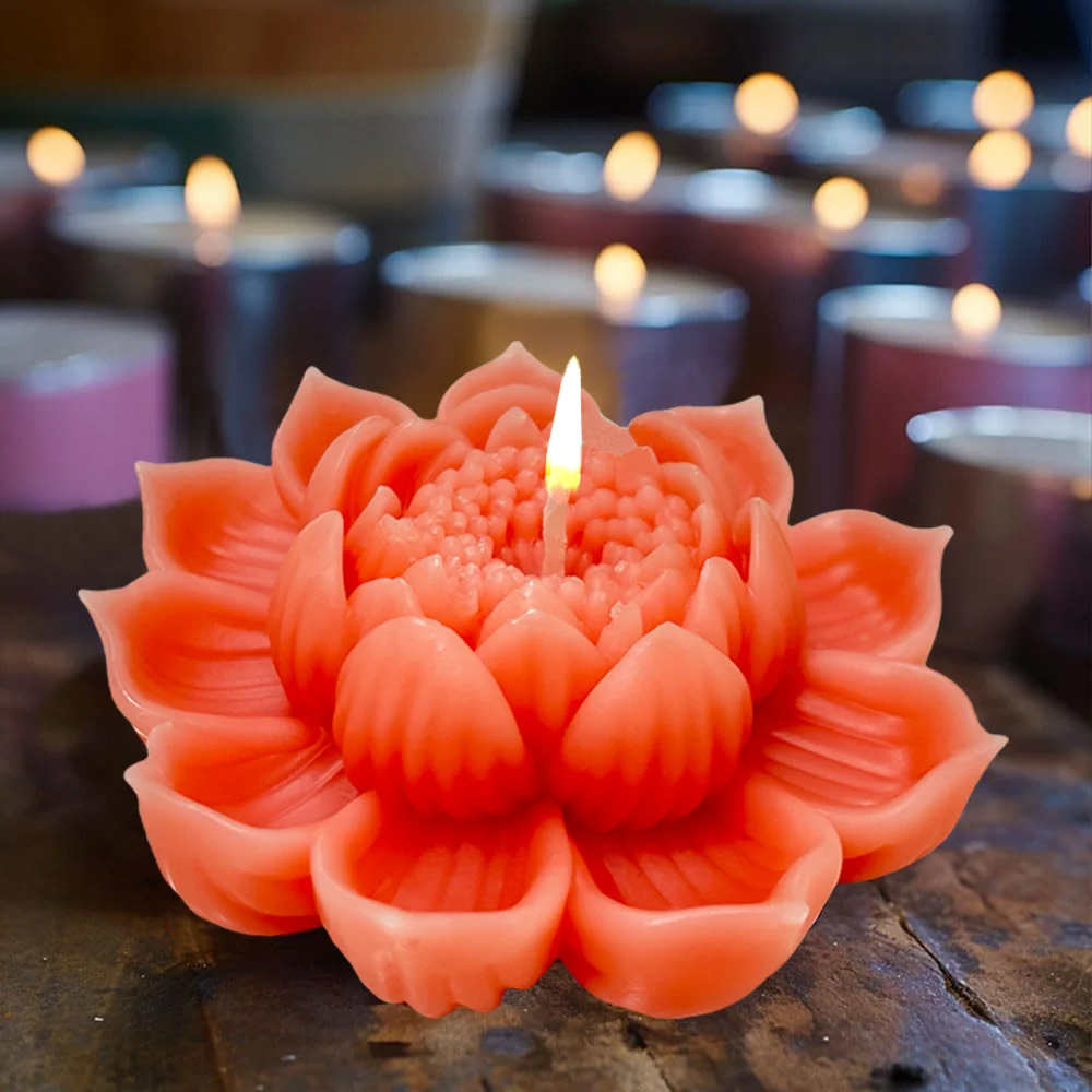 MHC Flower Candle Mold Small Lotus Large Set Tray Tiny Molds for Making Silicone with Wicks Wax Flowers 3d Flower Candle Mold