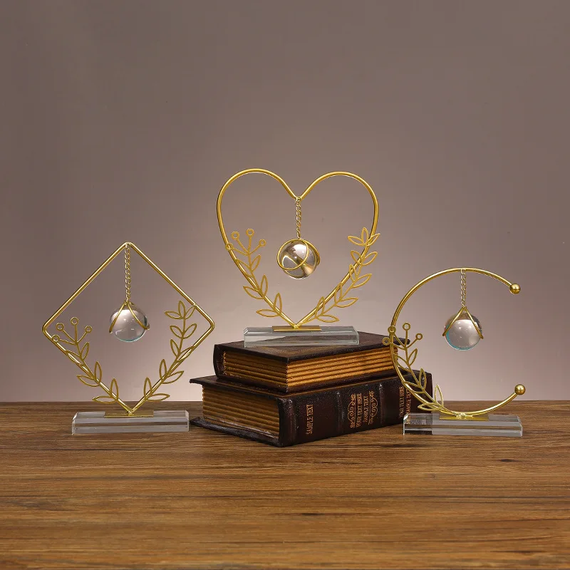 European Style Light Luxury Geometric Metal Crystal Ball Ornament Creative Home Office Decorations Wheat Ear Iron Oil Lamp